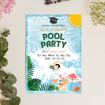Pre-K Graduation Pool Party Invitation Template - CreativeRino
