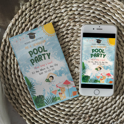 Pre-K Graduation Pool Party Invitation Template - CreativeRino