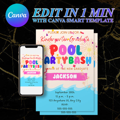 Kindergarten Graduation Pool Party Invitation Template - CreativeRino