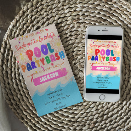 Kindergarten Graduation Pool Party Invitation Template - CreativeRino
