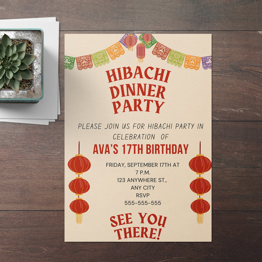 Hibachi Dinner Birthday Party Invitation Template