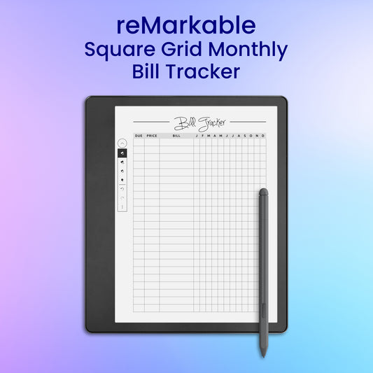 reMarkable 2 Square Grid Monthly Bill Tracker Planner Template