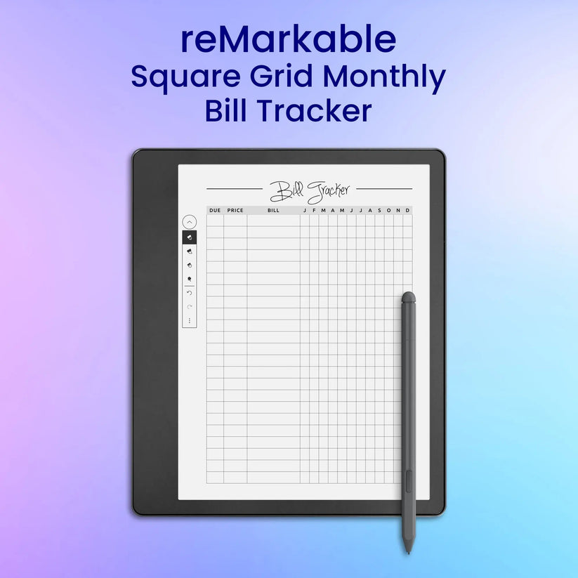 reMarkable 2 Square Grid Monthly Bill Tracker Planner Template ...