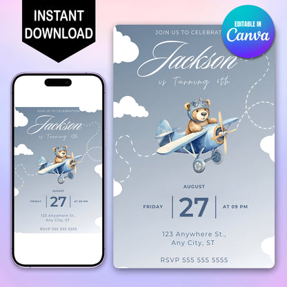 Airplane Birthday Invitation Template - CreativeRino