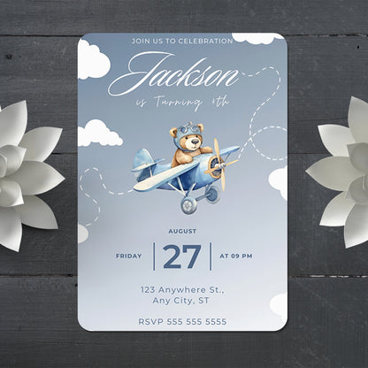 Airplane Birthday Invitation Template - CreativeRino