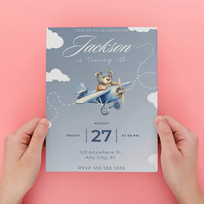 Airplane Birthday Invitation Template - CreativeRino