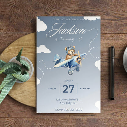Airplane Birthday Invitation Template - CreativeRino