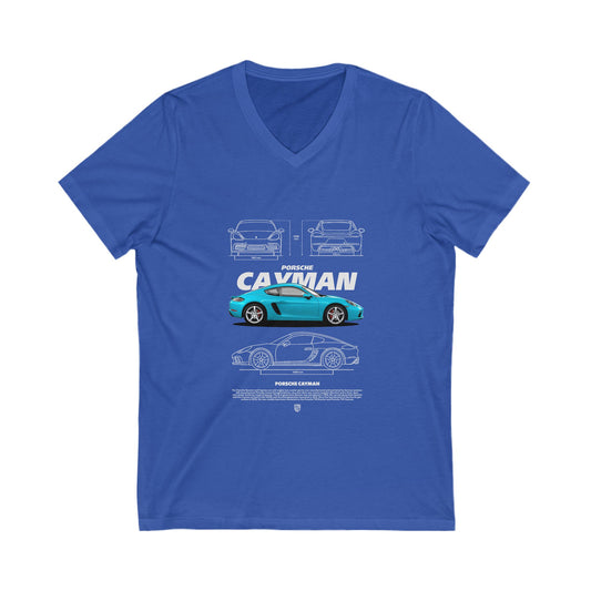Porsche Cayman Graphic V-Neck Tee - Car T-Shirt - CreativeRino