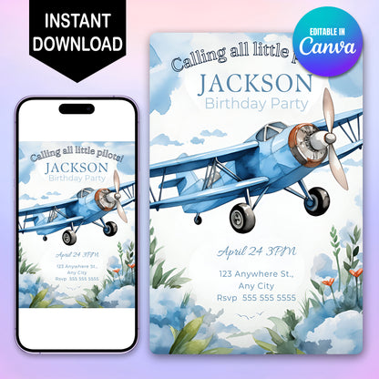 Airplane Birthday Invitation Template - CreativeRino