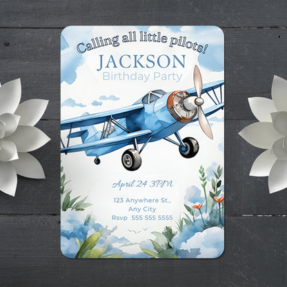 Airplane Birthday Invitation Template - CreativeRino