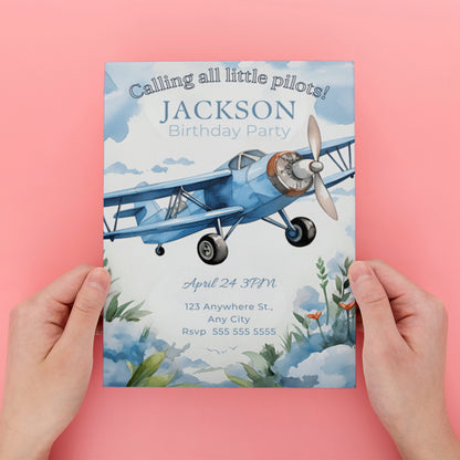 Airplane Birthday Invitation Template - CreativeRino