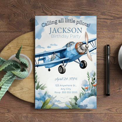 Airplane Birthday Invitation Template - CreativeRino