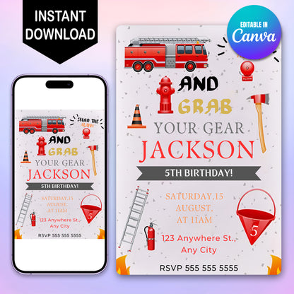 Fire Fighter Birthday Invitation Template - CreativeRino