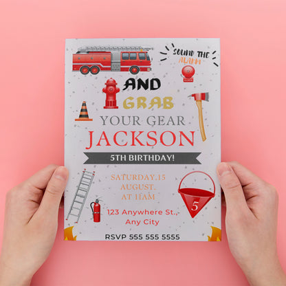 Fire Fighter Birthday Invitation Template - CreativeRino