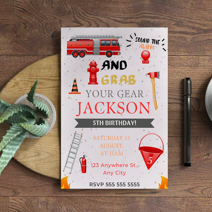 Fire Fighter Birthday Invitation Template - CreativeRino