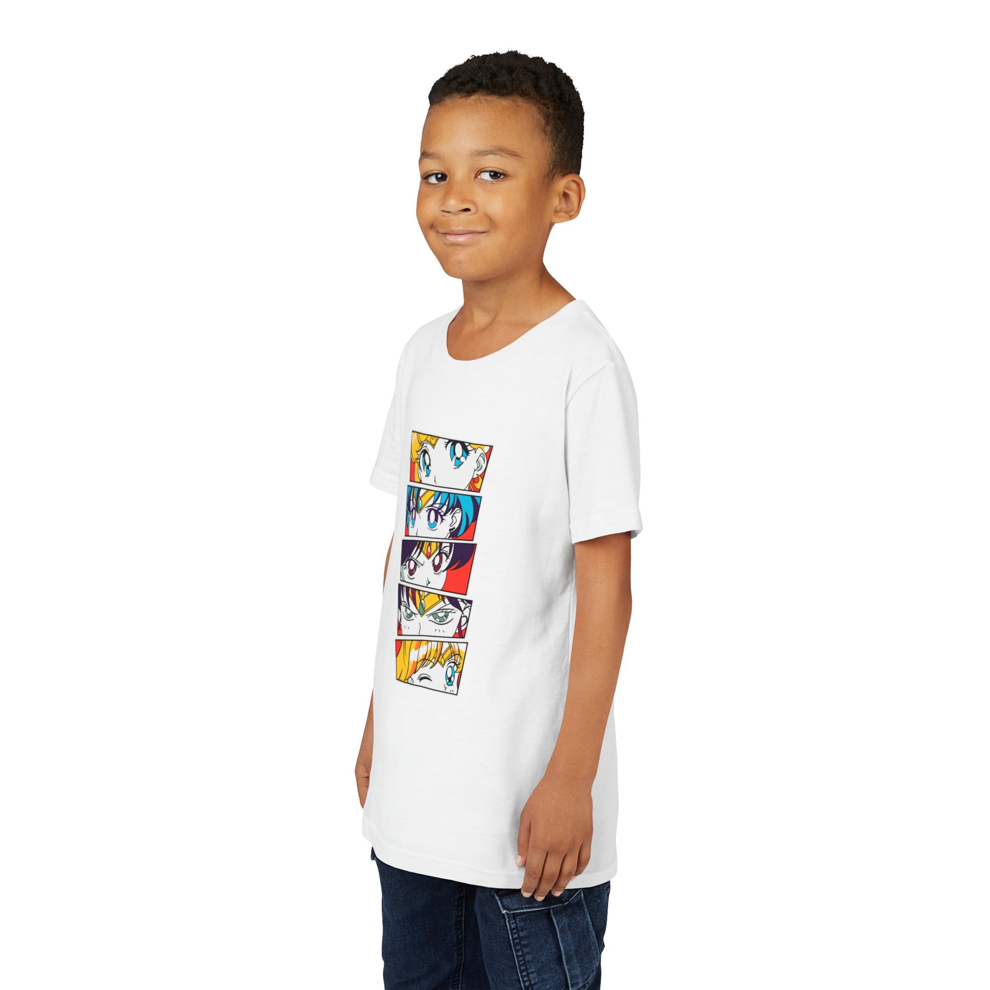 Youth Anime-Inspired Short Sleeve Tee - Colorful Sailor Moon Character Eyes T-shirt Design - CreativeRino