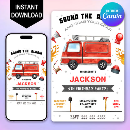 Fire Fighter Birthday Invitation Template - CreativeRino