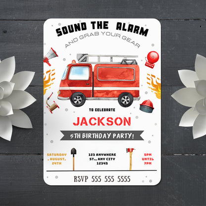 Fire Fighter Birthday Invitation Template - CreativeRino