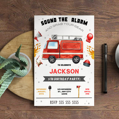Fire Fighter Birthday Invitation Template - CreativeRino