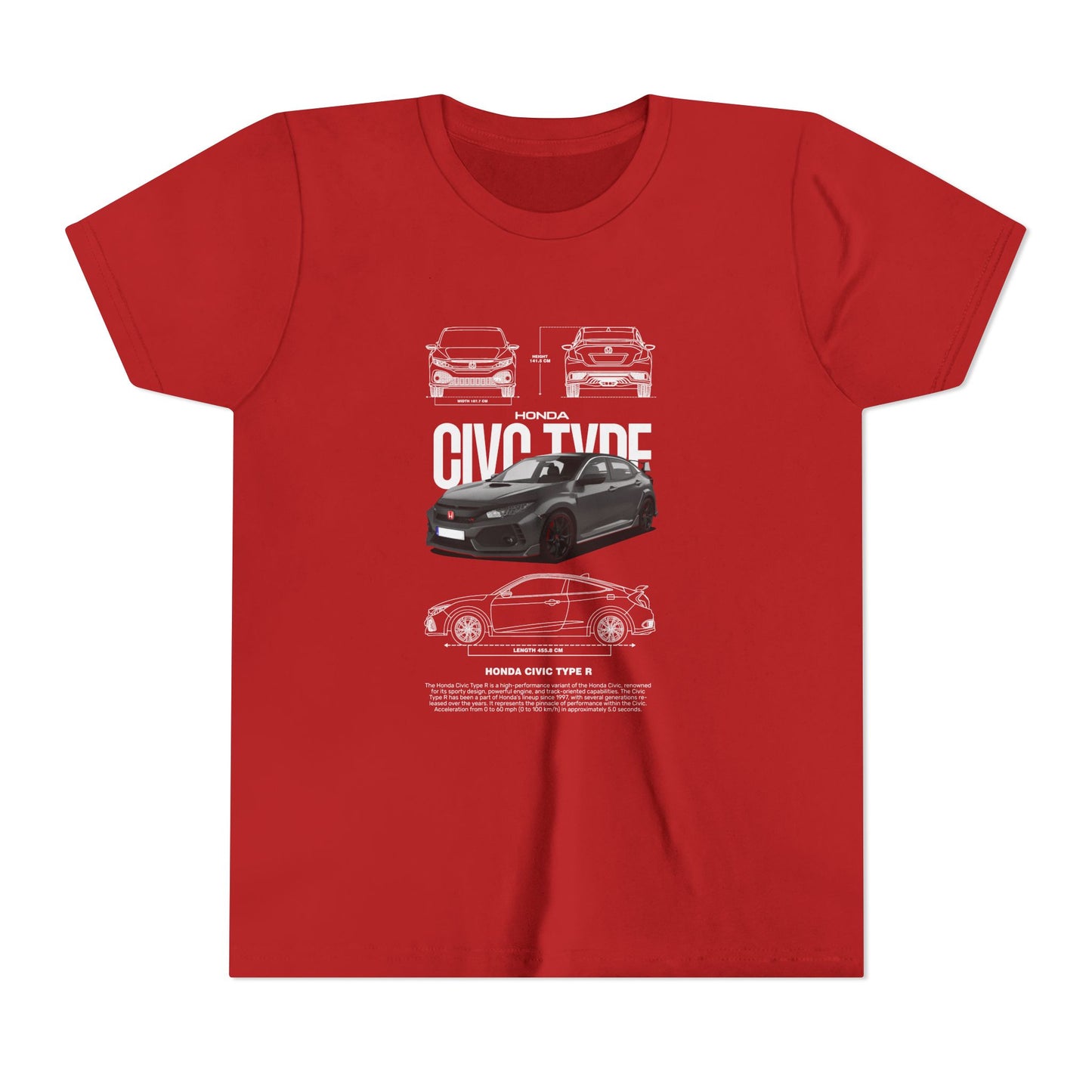 Honda Civic Type R Youth Short Sleeve Tee - Cool Car Graphic Tee for Young Car Enthusiasts - CreativeRino