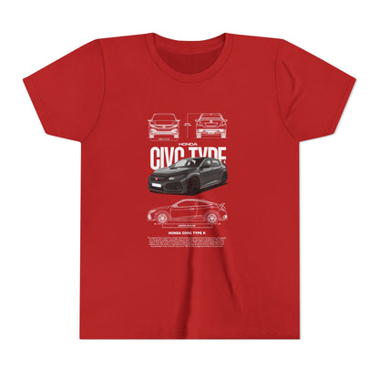 Honda Civic Type R Youth Short Sleeve Tee - Cool Car Graphic Tee for Young Car Enthusiasts - CreativeRino