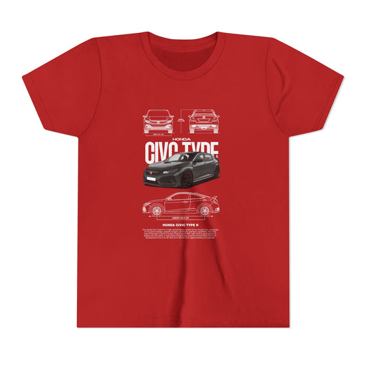 Honda Civic Type R Youth Short Sleeve Tee - Cool Car Graphic Tee for Young Car Enthusiasts - CreativeRino