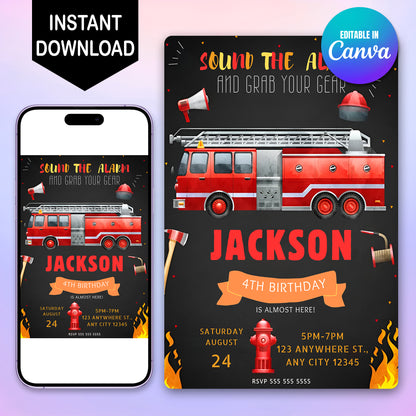 Fire Fighter Birthday Invitation Template - CreativeRino