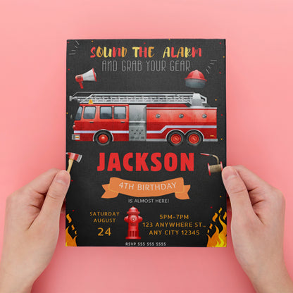 Fire Fighter Birthday Invitation Template - CreativeRino