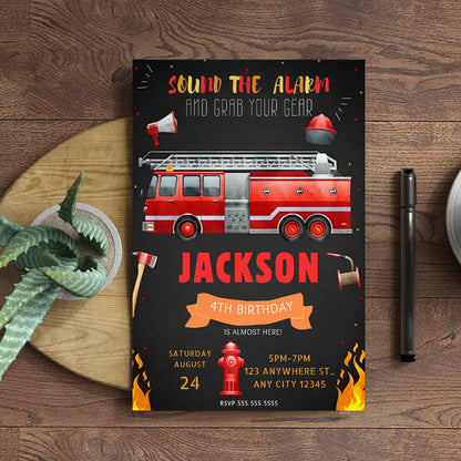 Fire Fighter Birthday Invitation Template - CreativeRino