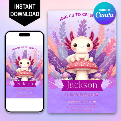 Axolotl Birthday Invitation Template - CreativeRino