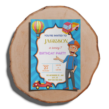 Blippi  Birthday Invitation Template - CreativeRino