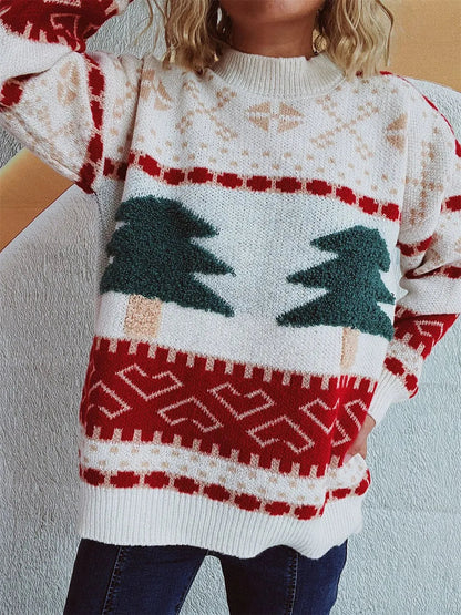 Fun Cartoon Christmas Tree Jacquard Sweater | Knitted Holiday & New Year Pullover eprolo