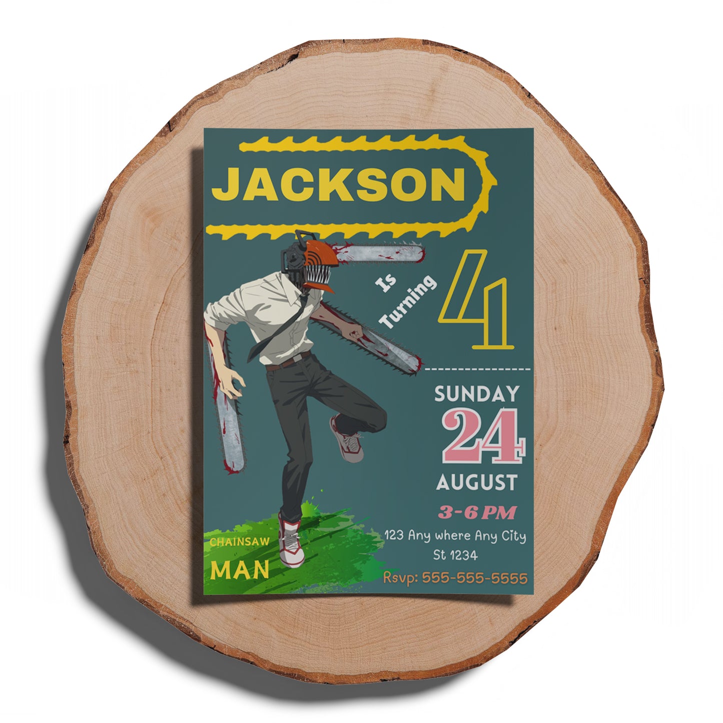 Chainsaw Man Birthday Invitation Template - CreativeRino