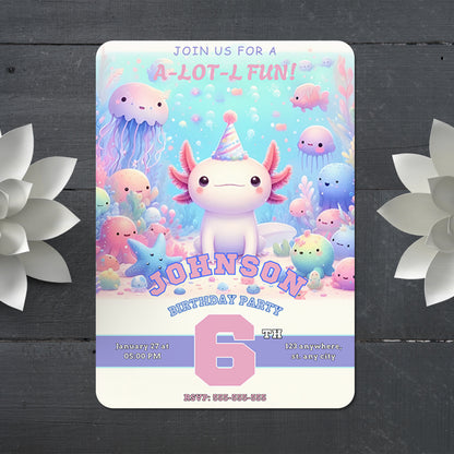 Axolotl Birthday Invitation Template - CreativeRino