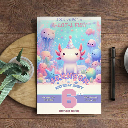 Axolotl Birthday Invitation Template - CreativeRino