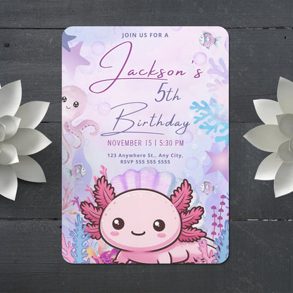 Axolotl Birthday Invitation Template - CreativeRino
