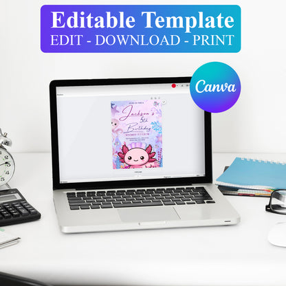 Axolotl Birthday Invitation Template - CreativeRino