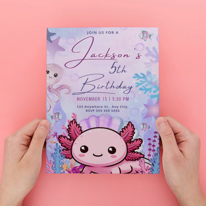 Axolotl Birthday Invitation Template - CreativeRino