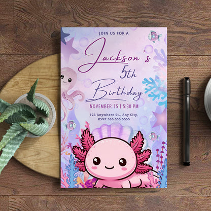 Axolotl Birthday Invitation Template - CreativeRino