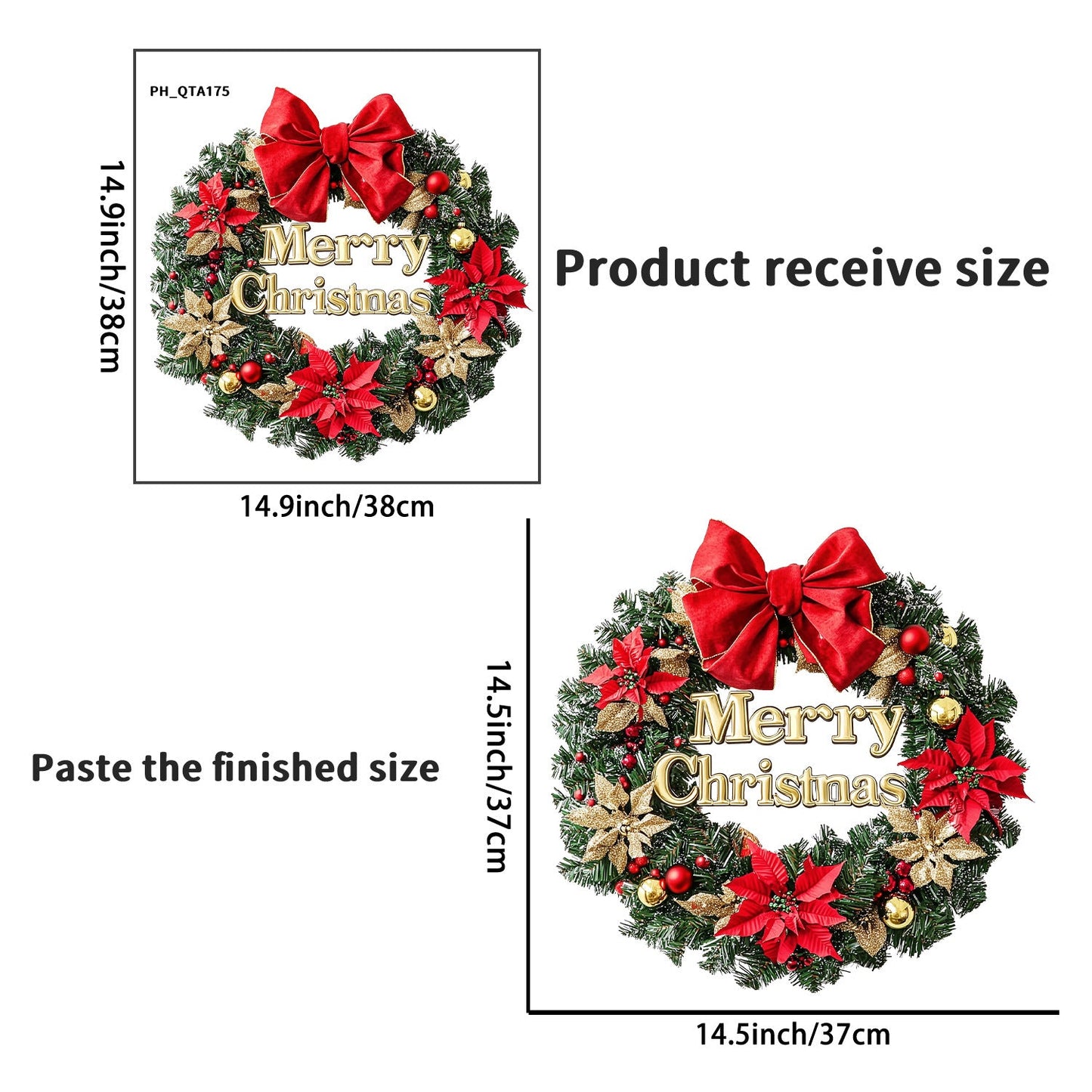 Premium Gold & Red Flower Wreath Wall Sticker | Elegant Festive Bow Decal for Christmas & New Year's Decor eprolo