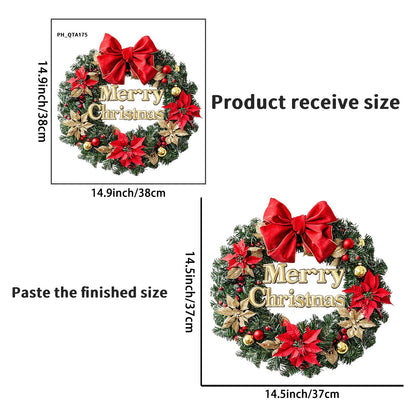 Premium Gold & Red Flower Wreath Wall Sticker | Elegant Festive Bow Decal for Christmas & New Year's Decor eprolo