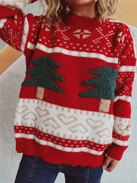 Fun Cartoon Christmas Tree Jacquard Sweater | Knitted Holiday & New Year Pullover eprolo