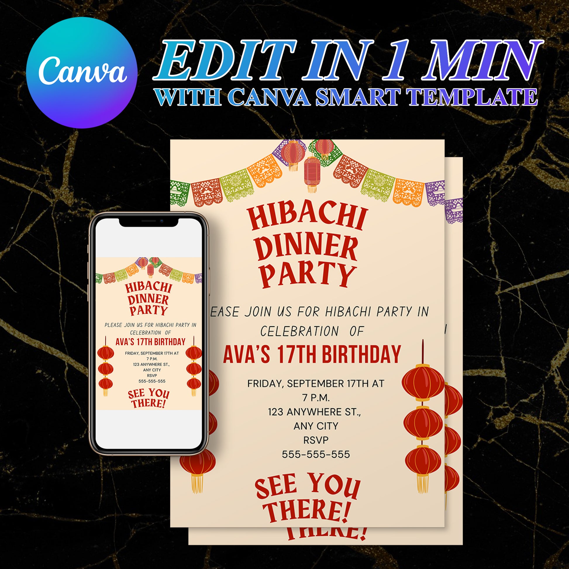 Hibachi Dinner Birthday Party Invitation Template - CreativeRino