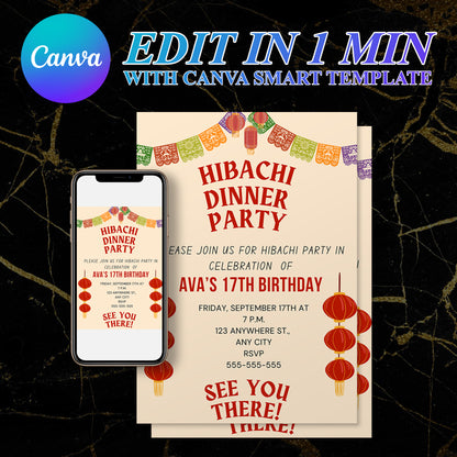 Hibachi Dinner Birthday Party Invitation Template - CreativeRino