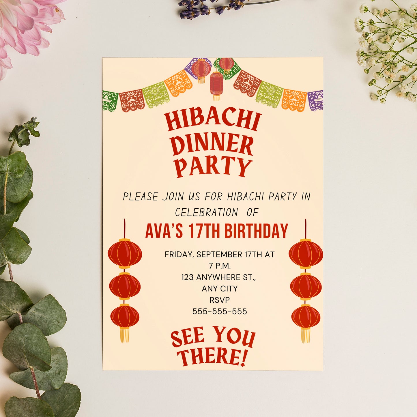 Hibachi Dinner Birthday Party Invitation Template - CreativeRino