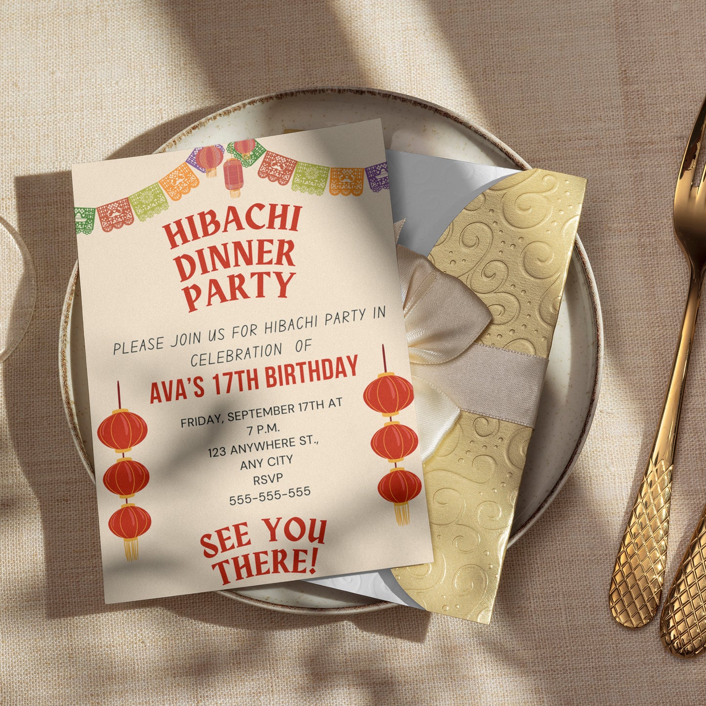 Hibachi Dinner Birthday Party Invitation Template - CreativeRino