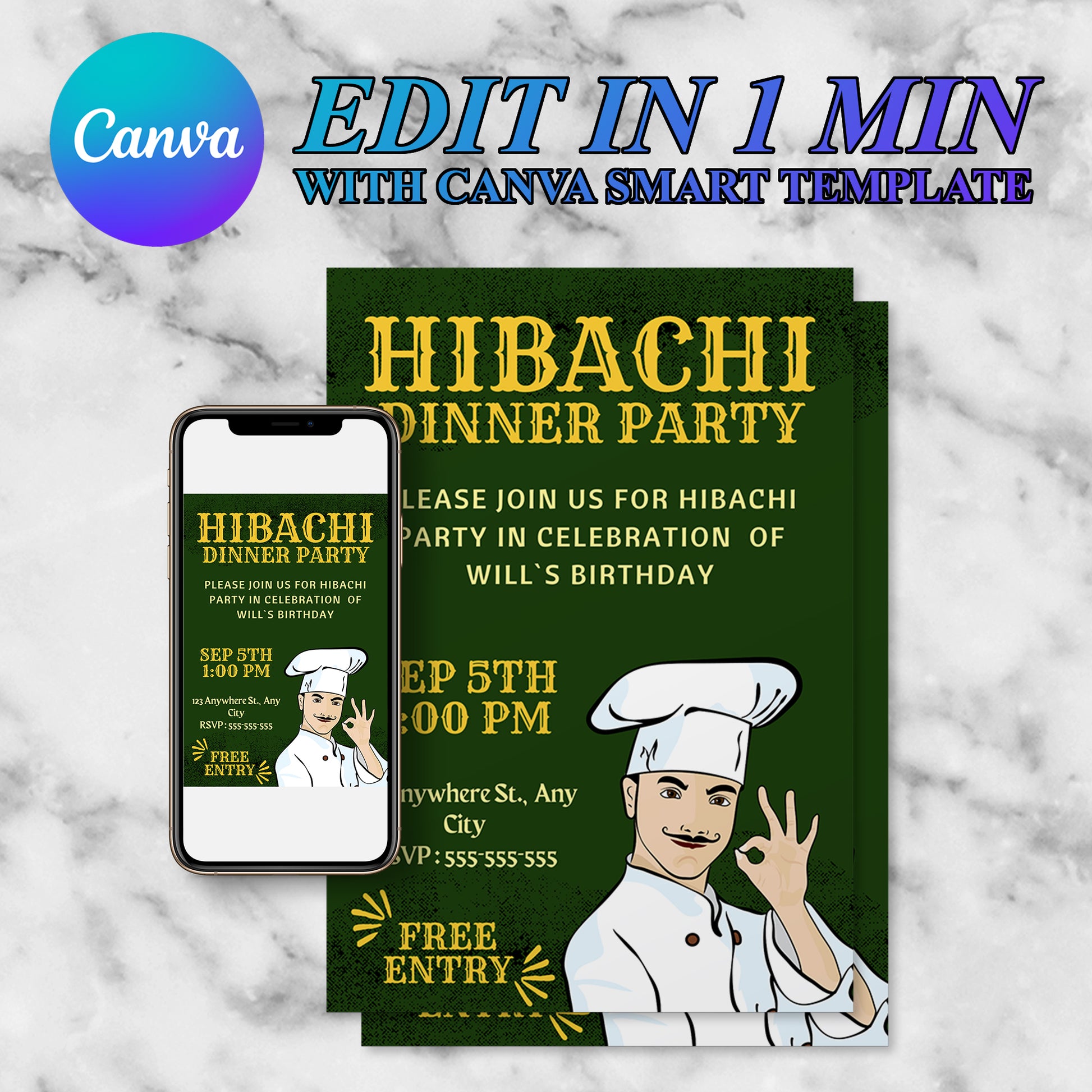 Hibachi Dinner Birthday Party Invitation Template - CreativeRino