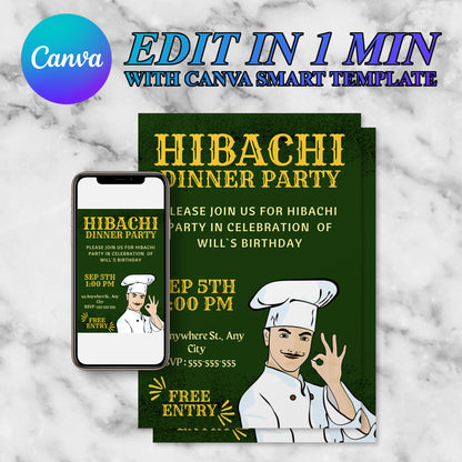 Hibachi Dinner Birthday Party Invitation Template - CreativeRino