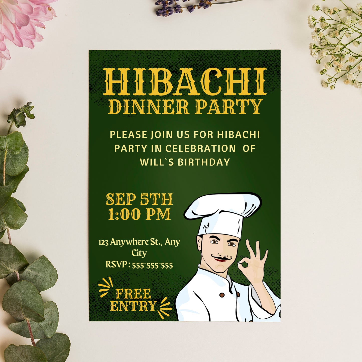 Hibachi Dinner Birthday Party Invitation Template - CreativeRino