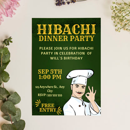 Hibachi Dinner Birthday Party Invitation Template - CreativeRino